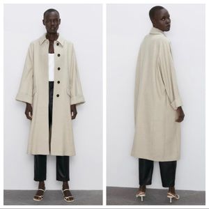 NWT. Zara Light Tan Wool/Cotton Blend Coat. Size S